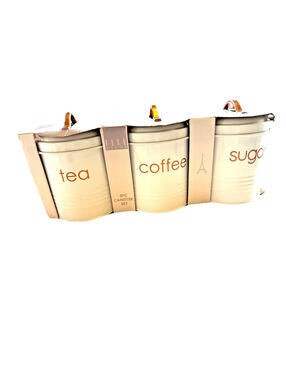 NEW Elle Decor 3-Piece Metal Canister Set Tea - Coffee - Sugar